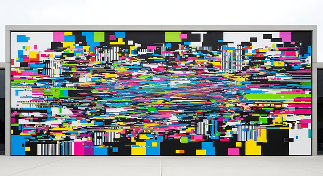 Abstract digital art with colorful pixelated glitch effect on display.