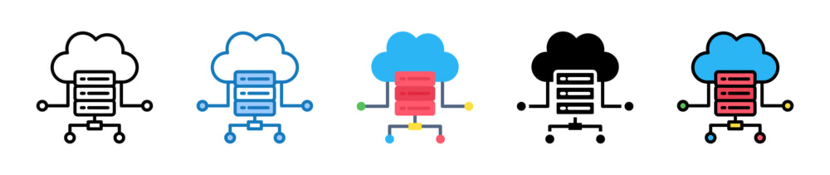 Hosting Cloud multiple style icons set design vector illustration. 