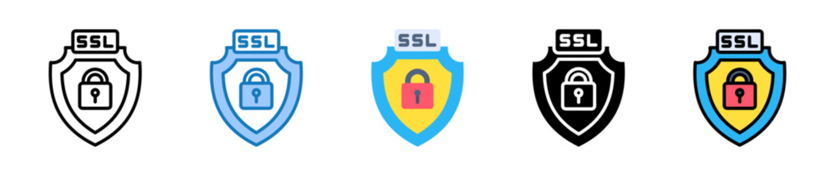 Ssl Shield multiple style icons set design vector illustration. 