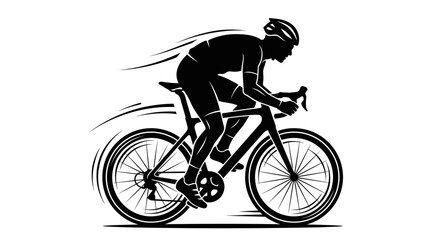 Fototapeta premium Cyclist Silhouette Riding Road Bike, Speeding Motion Lines, Sport