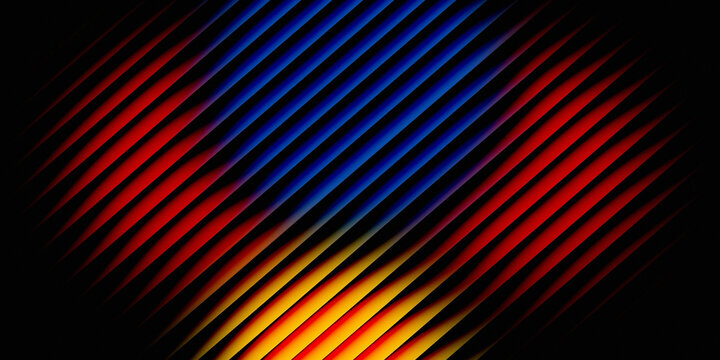 The arrangement of parallel and repeating diagonal lines, in orange, blue, red, purple, and black, creates a structural effect like a grid, louver (ventilation), or 3D fins that have depth.