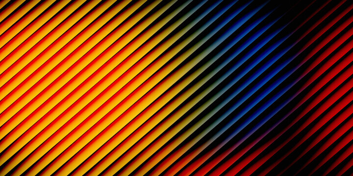 The arrangement of parallel and repeating diagonal lines, in orange, blue, red, purple, and black, creates a structural effect like a grid, louver (ventilation), or 3D fins that have depth.