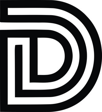 Bold linear letter D logo with parallel strokes geometric branding symbol and modern vector