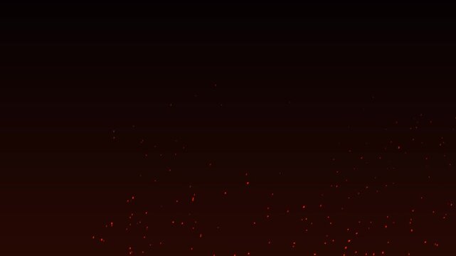 Cinematic fire sparks rising on black background, glowing orange embers floating in dark space, hot burning charcoal particles for overlay