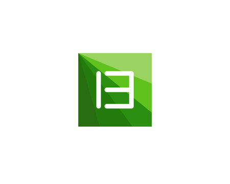 Abstract number 13 and letter b monogram square logo image. Creative green low poly geometric icon for modern technology, eco architecture property and innovative business.