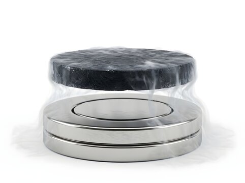 Superconductor disk levitating over magnets with steam effect