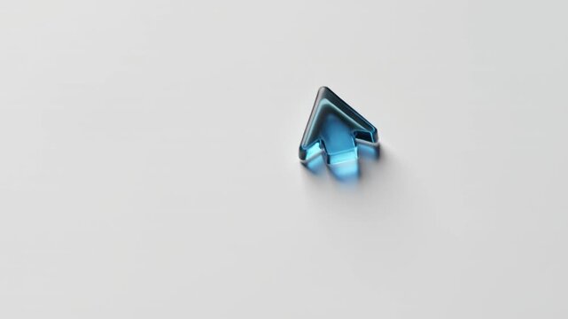 Seamless loop video of a glossy blue 3D arrow moving from left to right and back again on a white background.