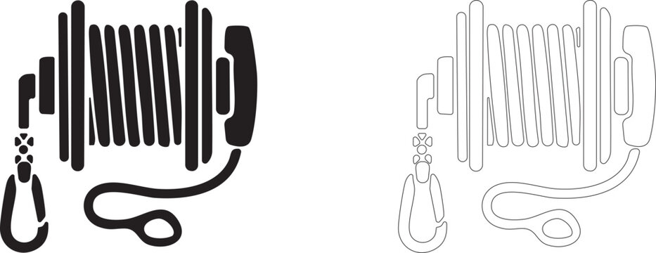 Tether reel vector icon, life support hose symbol, communication cable, EVA equipment and space safety.