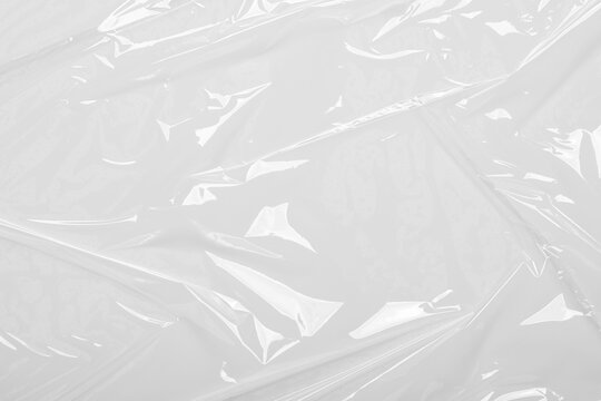 package mockup, plastic wrap transparent texture overlay effect. polyethylene packaging of vinyl wrap. shrink crumpled plastic bag sleeve.