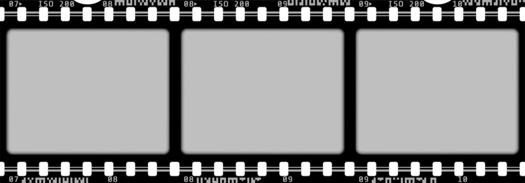 Black film strip frame overlay png with transparent background. Vintage camera border and empty photo collage template for retro design.
