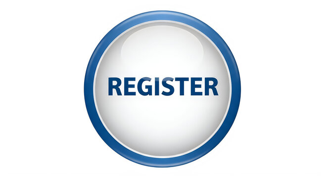 Modern blue register button with white text isolated on transparent background