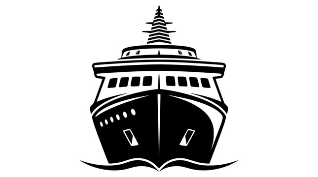 Black and white vector illustration of a large ship bow