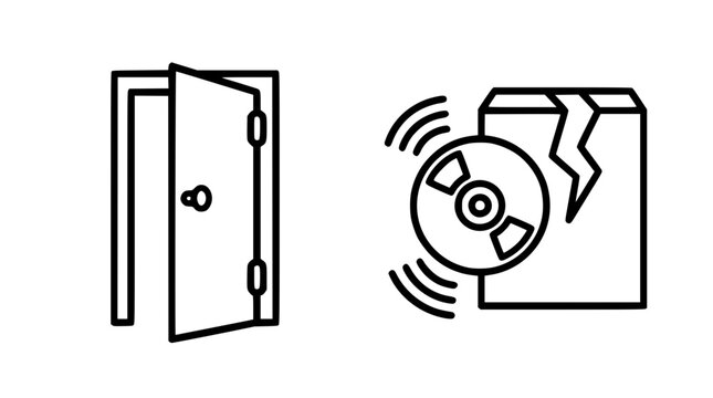 Vector graphic illustration of a door and a broken cd