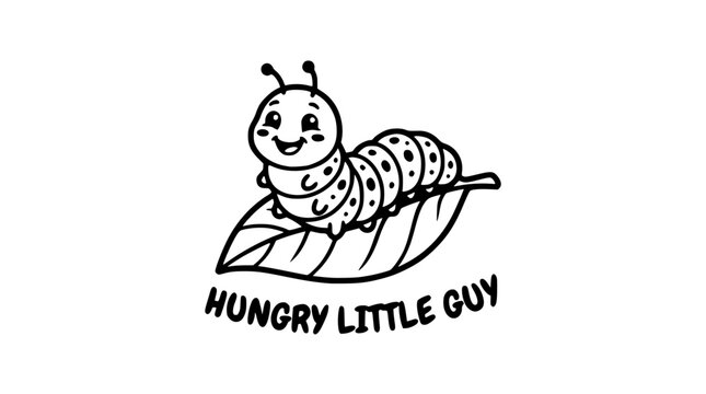 Smiling caterpillar illustration on a leaf hungry little guy design