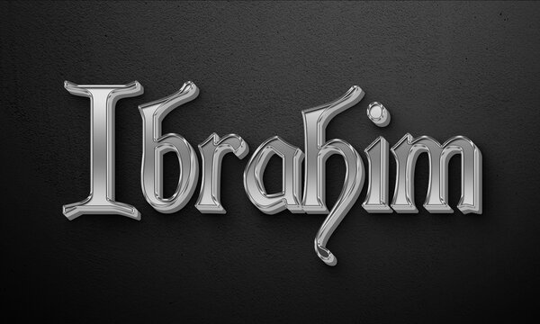 Silver 3D text effect of name Ibrahim on dark background.