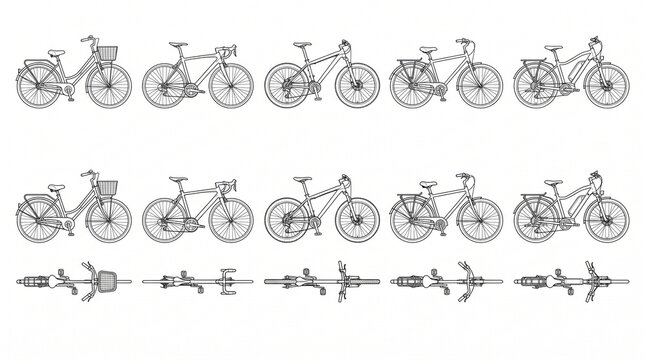 Architectural Bicycle Symbols Collection CAD Urban Transport Design Bikes Top View Side View on a isolated background