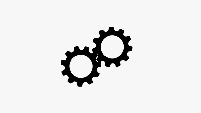 cogwheel gear spinning around animation video. Gear set. Black gear wheel icons on white background. 
Three gear rotating animation with 2d concept