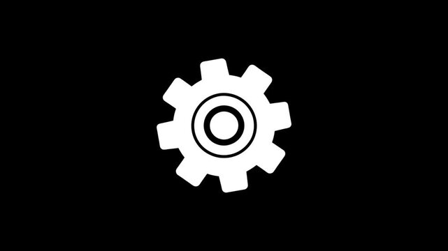 cogwheel gear spinning around animation video. Gear set. Black gear wheel icons on white background. 
Three gear rotating animation with 2d concept