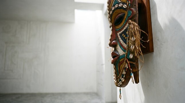 Tribal wooden mask with colorful details