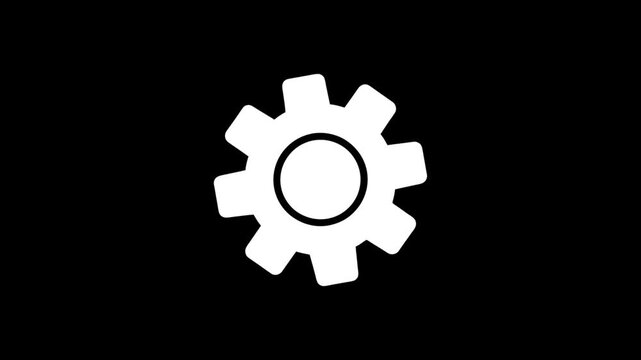 cogwheel gear spinning around animation video. Gear set. Black gear wheel icons on white background. 
Three gear rotating animation with 2d concept