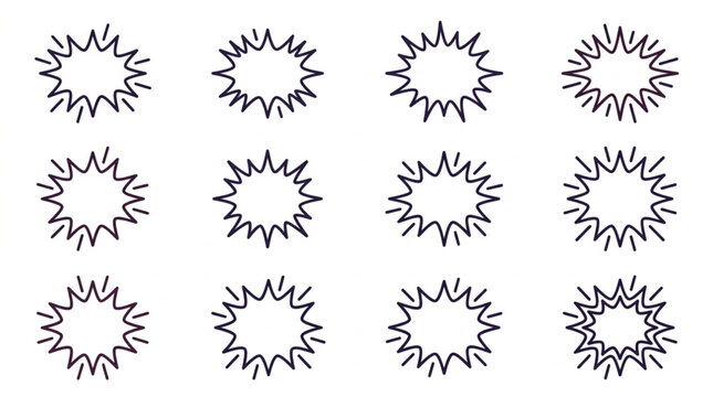 Collection of twelve starburst speech bubble outlines.
