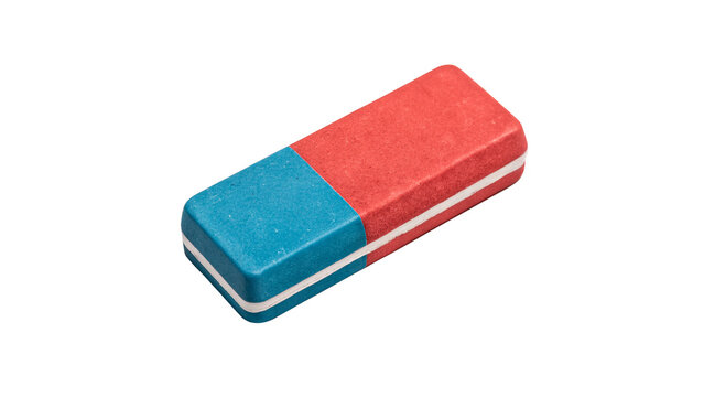 Classic two colored red and blue rubber eraser stationary isolated on transparent background