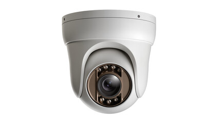 Modern white dome security camera with IR LEDs, isolated on transparent background © Johnson