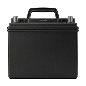 Black car battery isolated on black background