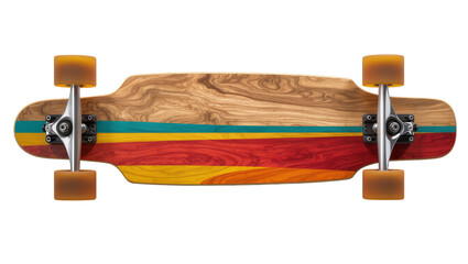 Wooden longboard skateboard with colorful stripes, isolated on transparent background © Johnson