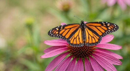Obraz premium Beautiful Monarch Butterfly Resting on a Purple Coneflower