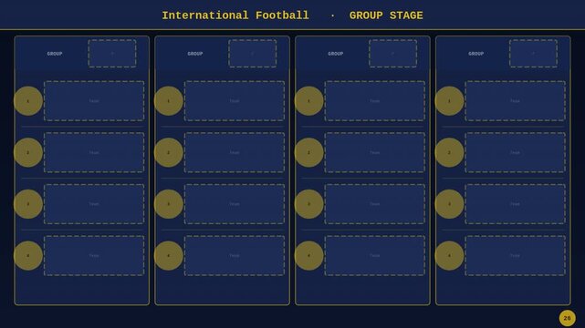 International Football four groups table template animation editable teams overlay
