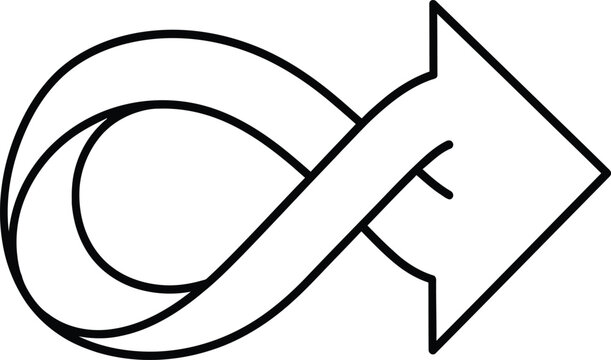 Mobius strip arrow icon continuous loop and forward movement concept