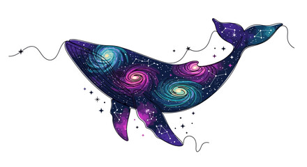 Cosmic Whale Galaxy Illustration - Celestial Animal Art © Nur
