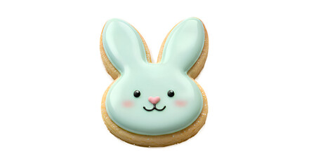 Obraz premium close-up commercial food photography of a rabbit-shaped sugar cookie covered with smooth pastel mint green royal icing
