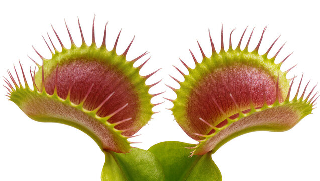 Two Venus flytrap mouths with sharp teeth, isolated on transparent background