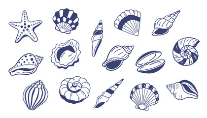Set of hand drawn seashells. Vector illustration isolated on white background. © Jevgeniya Mukhitova