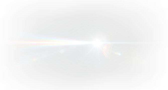 Colorful prism light rays with sparkle dust and glowing flare, PNG