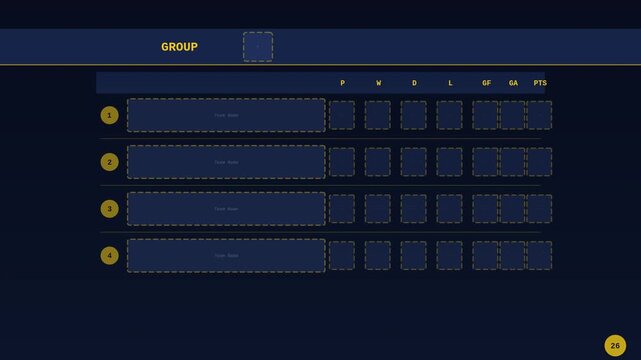 International Football single group table template animation standings columns overlay