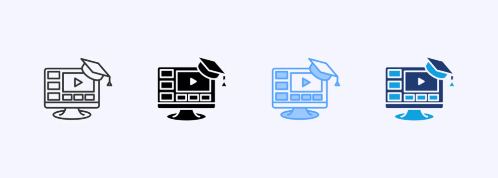 Online Course Icon Set Multiple Style Collection Vector Illustration