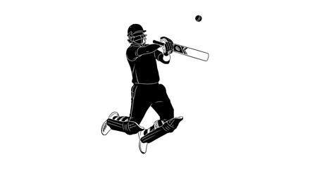 Fototapeta premium Cricket player silhouette against a white background dynamic sports illustration