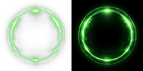 Glowing green ring with sparkle particles and shiny light trail, transparent PNG overlay © Dimariyss