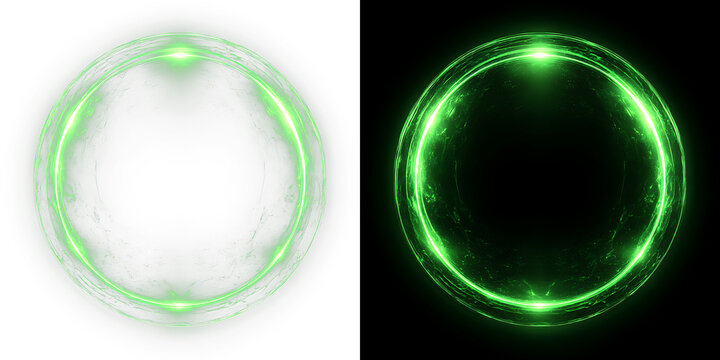 Glowing green ring with sparkle particles and shiny light trail, transparent PNG overlay