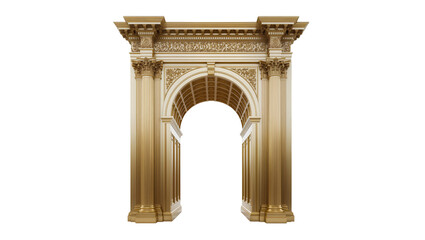 Obraz premium Ornate golden triumphal arch with detailed carvings, isolated on transparent background