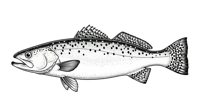 Detailed drawing of a trout fish.