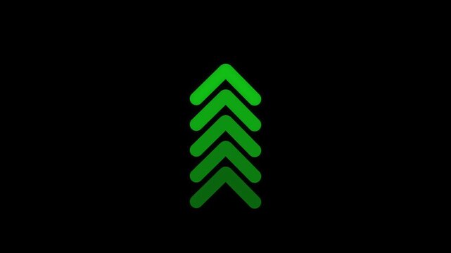 Arrow Loop Animation direction concept. Green Up arrow animation on black background. Up arrow isolated. 