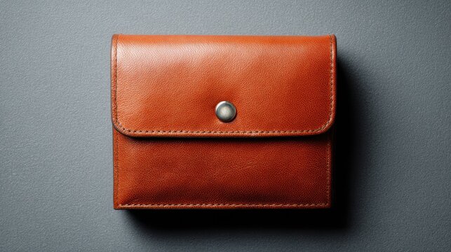 Luxury brown leather wallet with a metal snap fastener isolated on white background