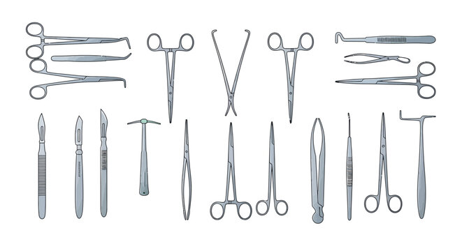 Collection of Surgical Instruments on White Background
