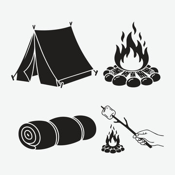 Hand-drawn clipart set of camping essentials
