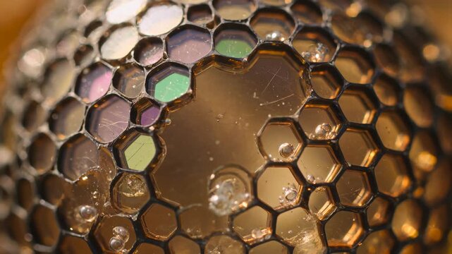 Extreme Macro View of Prehistoric Dragonfly Compound Eye Preserved in Golden Amber Revealing Ancient Crystalline Ommatidia