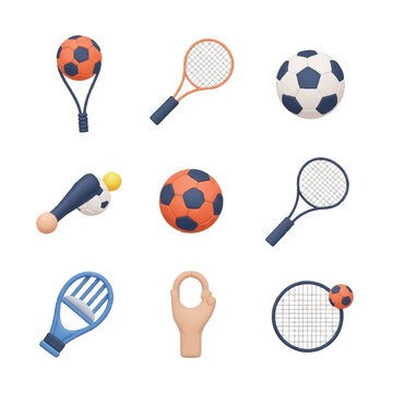 Tennis rackets and sports balls icons.